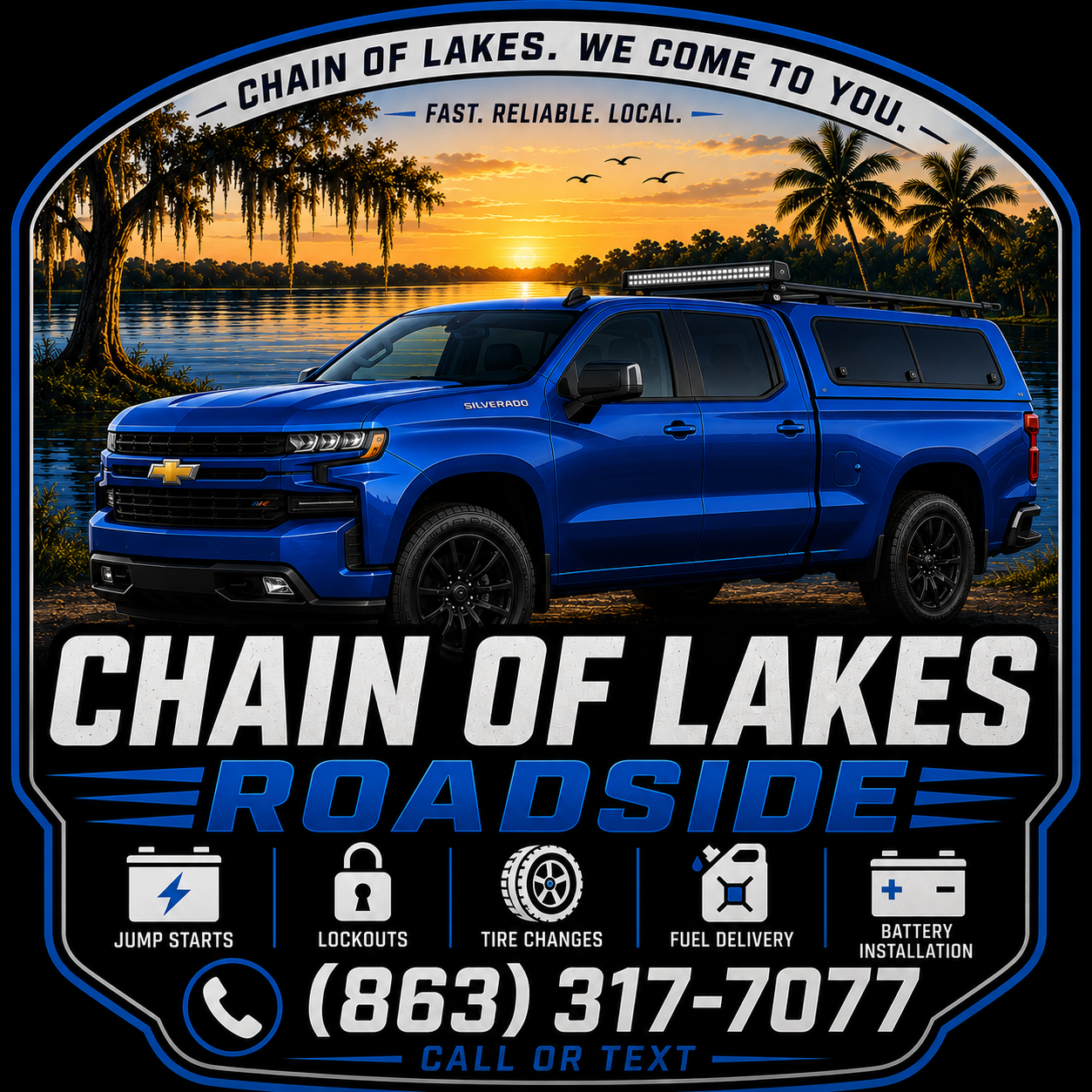 Chain of Lakes Roadside blue Silverado logo